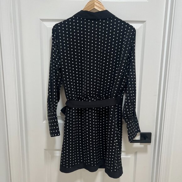 $98 Abercrombie & Fitch Black Polka Dot Wrap Dress Size Large Long Sleeve - Picture 7 of 10